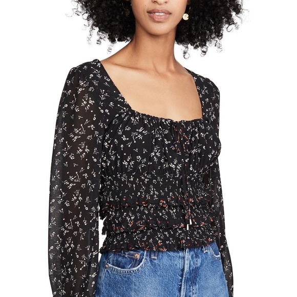Free People Lolita Black Combo Floral Blouse - Picture 3 of 8